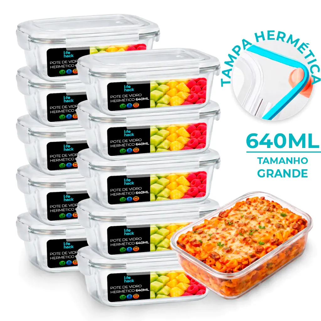 Conjunto de Potes Herméticos de Vidro 370/640/1040ML