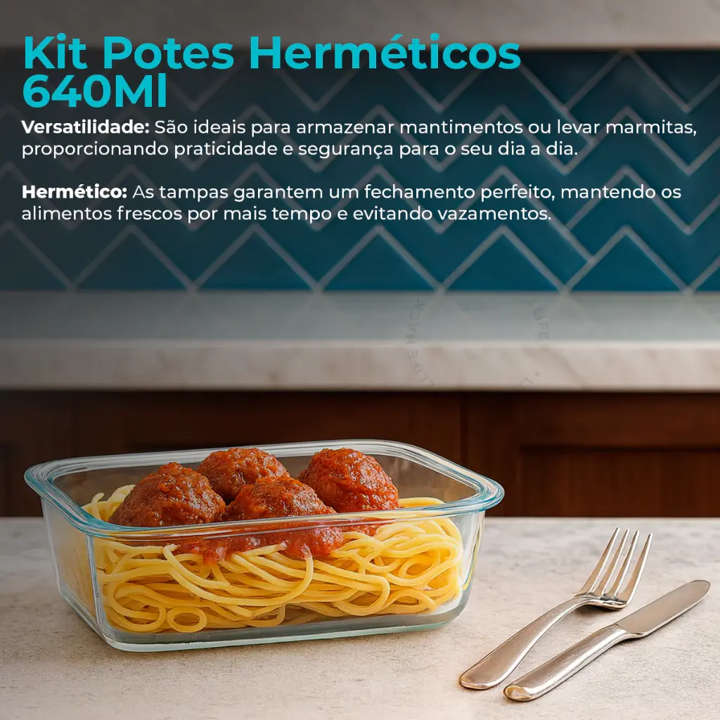 Conjunto de Potes Herméticos de Vidro 370/640/1040ML