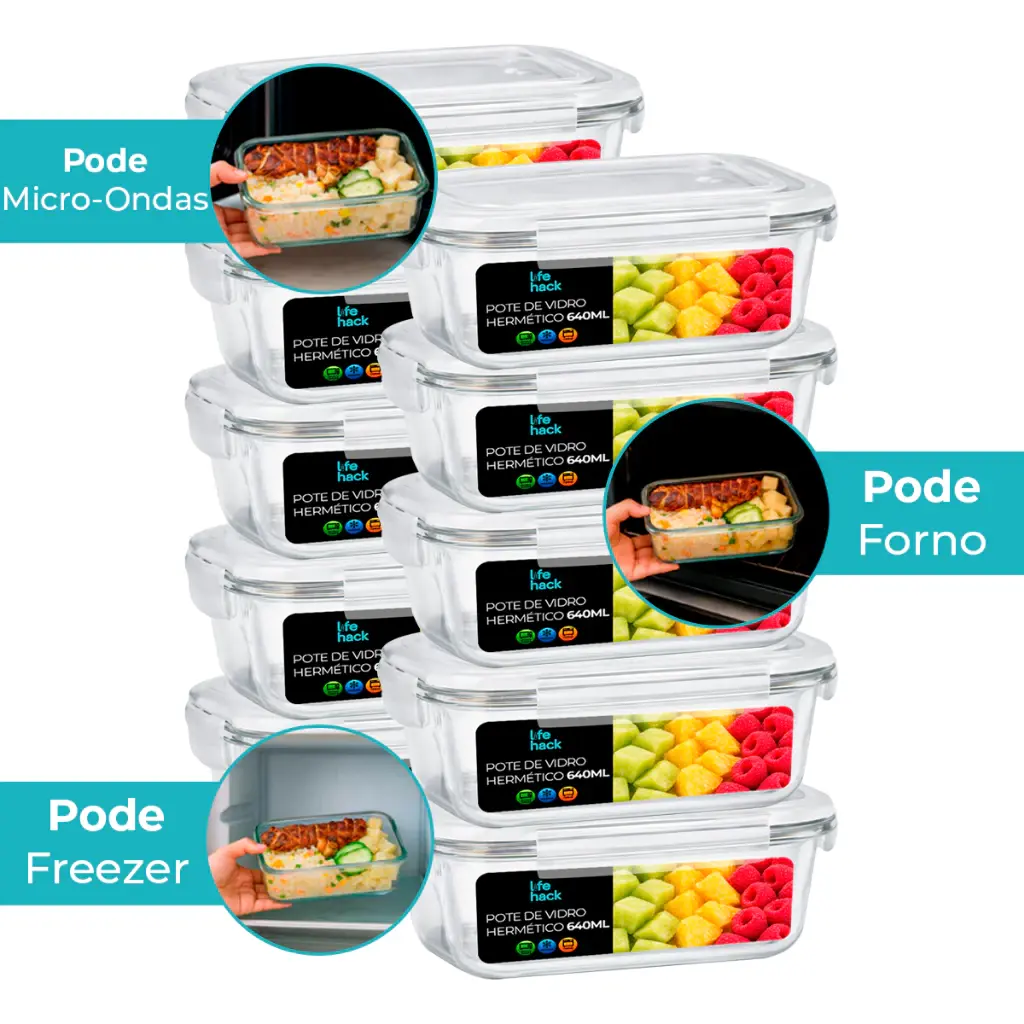 Conjunto de Potes Herméticos de Vidro 370/640/1040ML