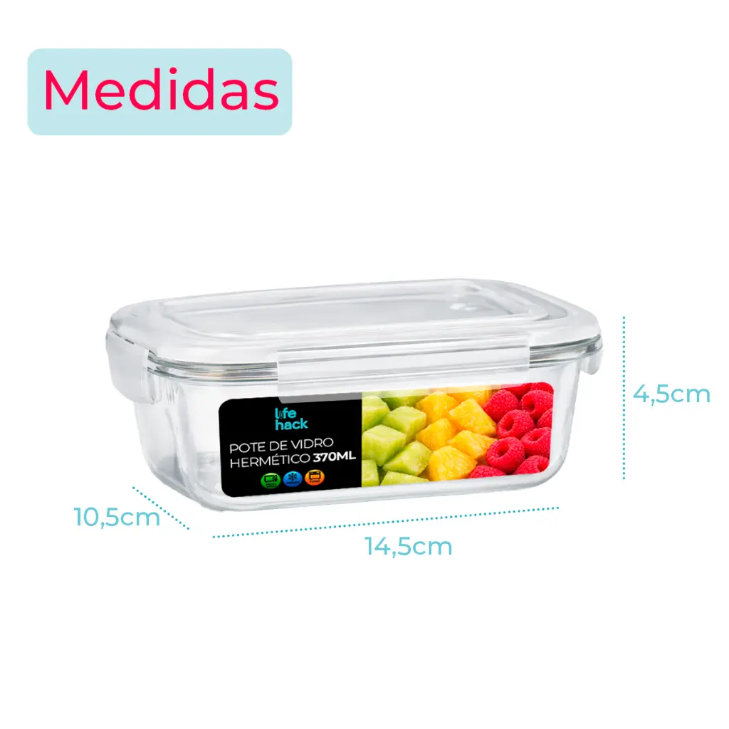 Conjunto de Potes Herméticos de Vidro 370/640/1040ML
